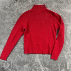 VTG Y2K Polo Jean Co. Ralph Lauren Sweater Red Ribbed Turtleneck USA Flag Sz XL